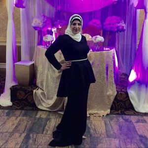 Custom made black lace and pearls on waist line